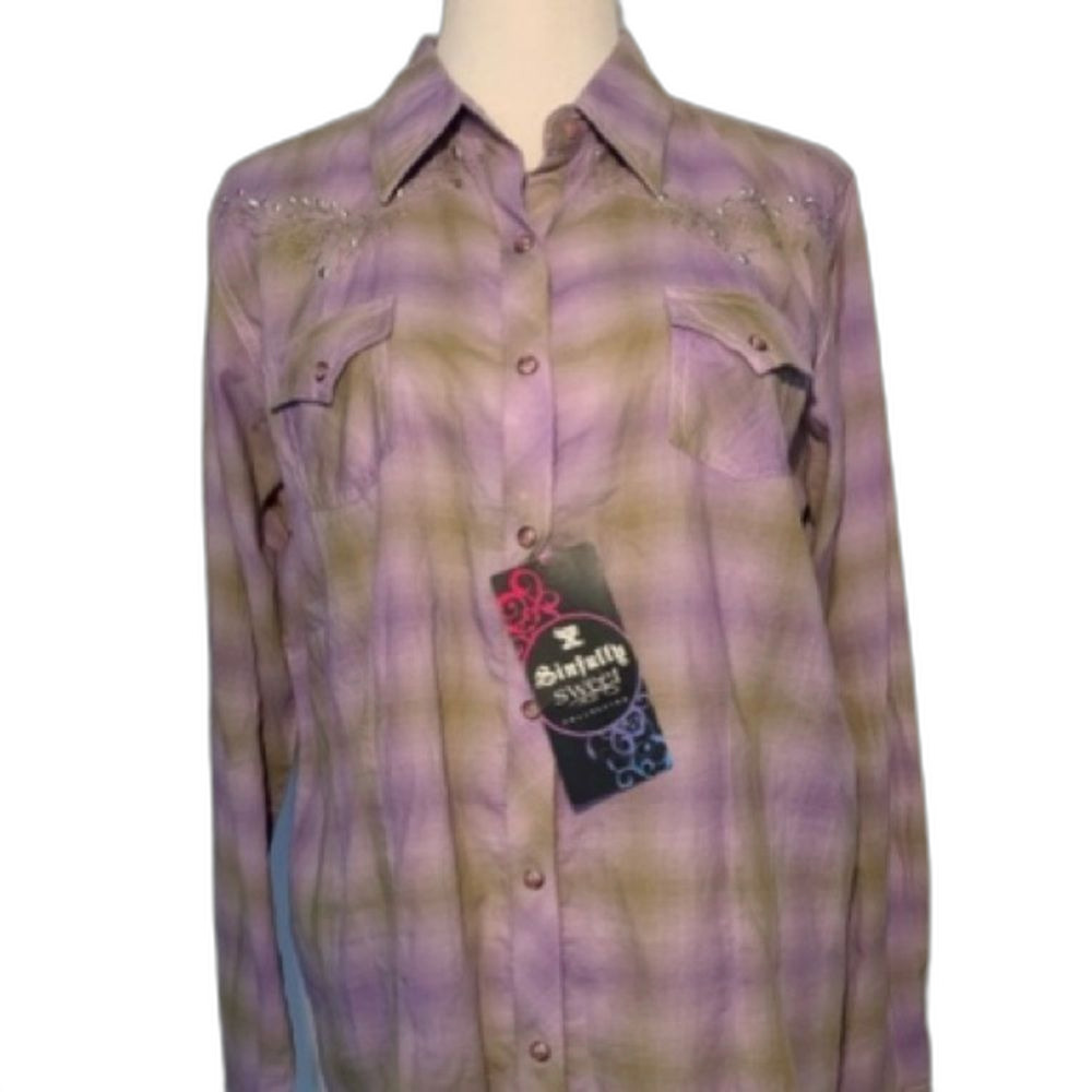 NWT Western Top Twenty X by Bootbarn Purple Plaid Snap Embroidered Shirt SIZE XL
